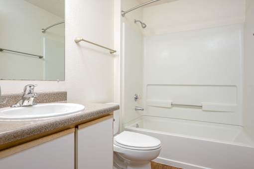 A white toilet sits next to a sink in a bathroom.
