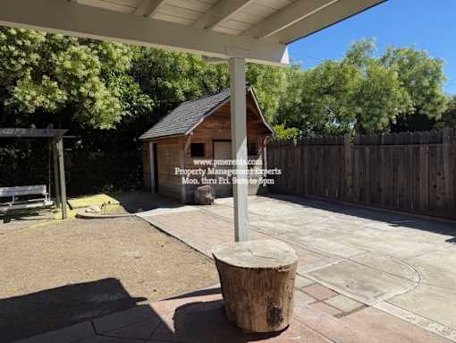 A wooden structure with a sign that reads "www.paparemuco.com" is in the background of a patio area.