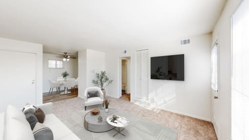 a living room with a couch and a coffee table