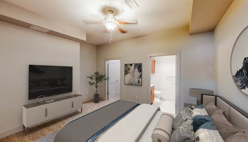A living room with a television, a couch, and a pool table.