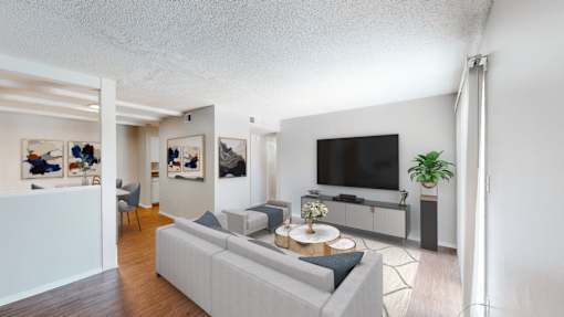 a living room with a couch and a coffee table