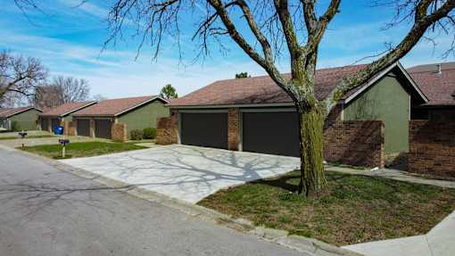 A tree in front of a house with a driveway.
