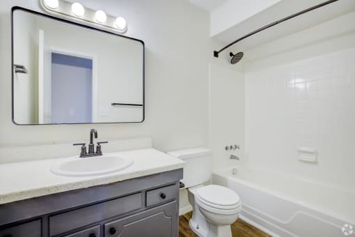 a bathroom with a sink toilet and a mirror