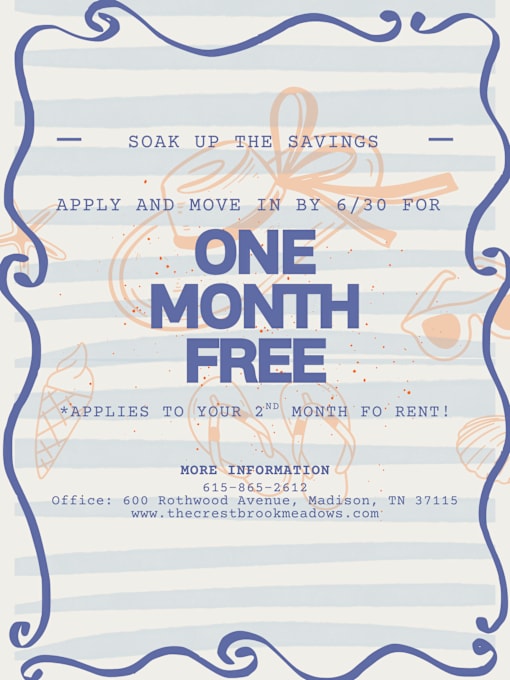 A promotional image offering a free month of service for those who apply and move in by a certain date.