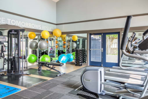 a gym with cardio equipment and weights at the monarchs resort