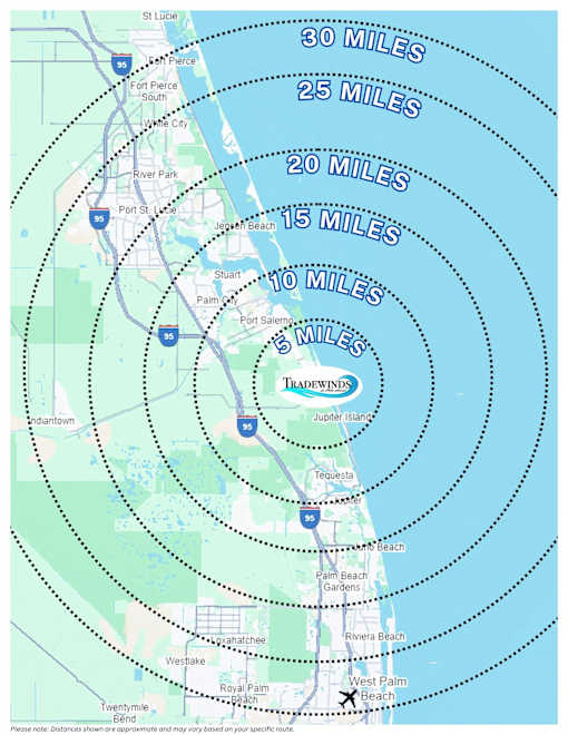a map showing the location of Tradewinds at Hobe Sound