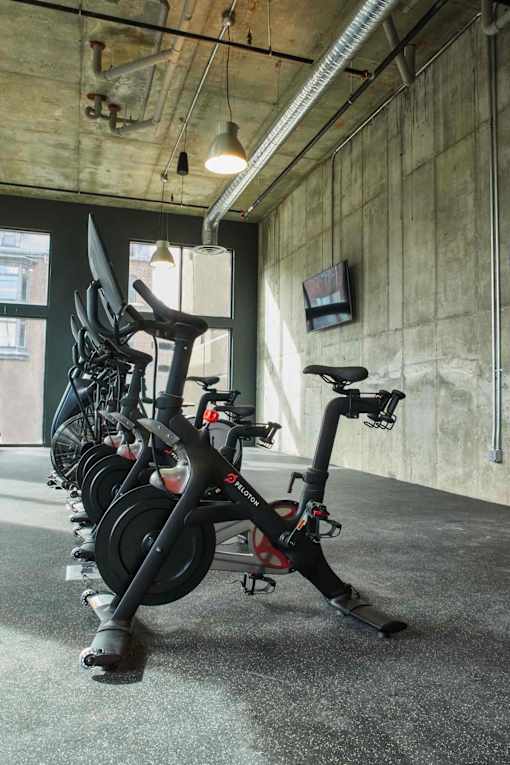 a row of bikes parked in a room at The Audubon New Haven, New Haven, CT, 06511