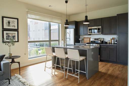 a kitchen with an at The Audubon New Haven, New Haven