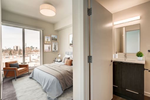 Bedroom With Bathroom View at Southpark, Edmonton, T6E 3S3