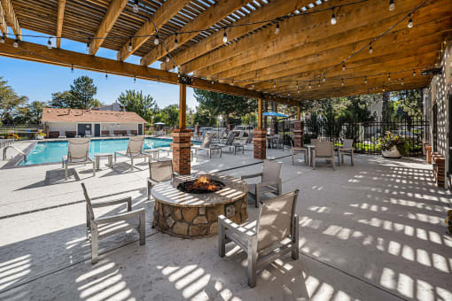 Poolside firepit and seating