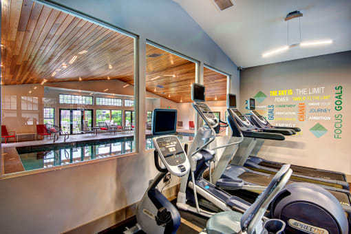 view from fitness center to indoor pool
