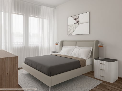 3d render of a bedroom with a bed