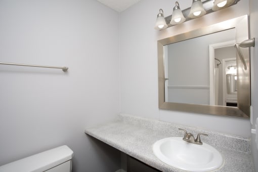 Bathroom with large mirror