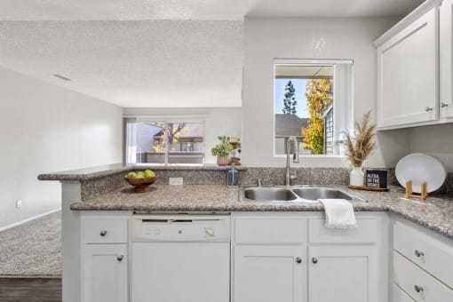 a kitchen with a sink and a window at Aspire Rialto, Rialto