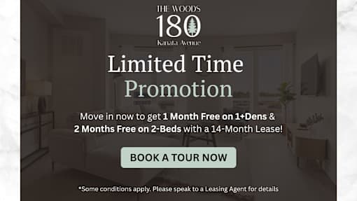 A promotional image for The Woods at 180 Kanaal Ave offering a limited time promotion.
