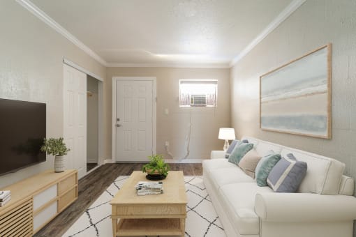 a furnished living room  at North Washington Apartments