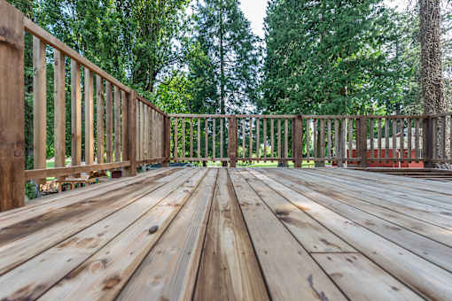 a deck with a wooden floor