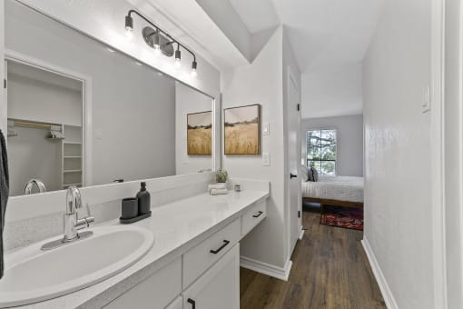 Bathroom vanity at Lakeside Apartments, Dallas, TX