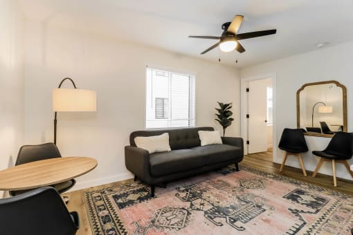 Living room decor at The Eastern Apartments, Dallas