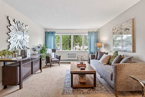 living room with sofa and coffee table