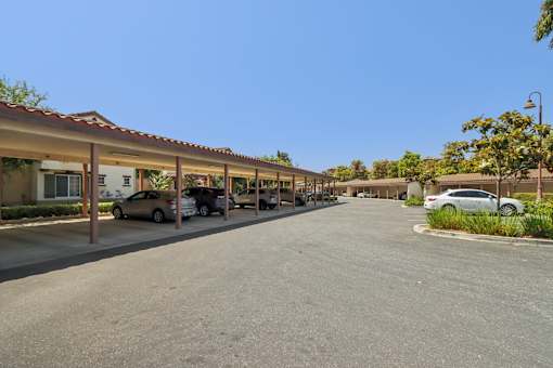 A view of the parking and carports