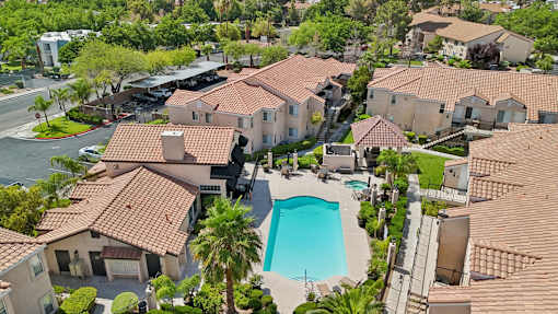 A view of the swimming pool from above
