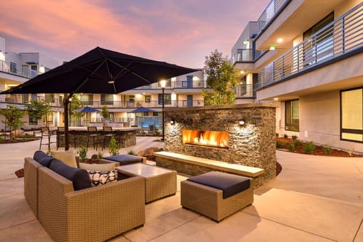 firepit and entertaining courtyard