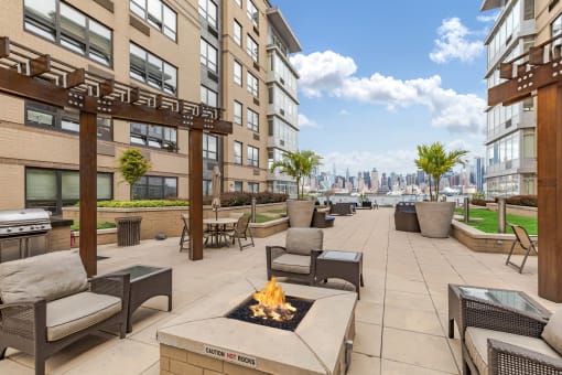 Patio with firepit at RiversEdge, New Jersey, 07086