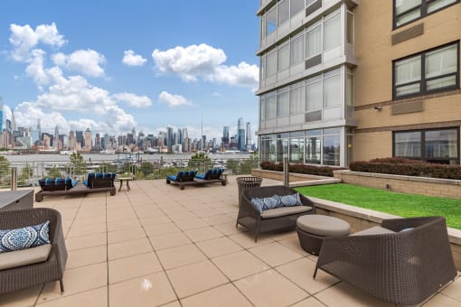 Rooftop patio at RiversEdge, Weehawken, New Jersey