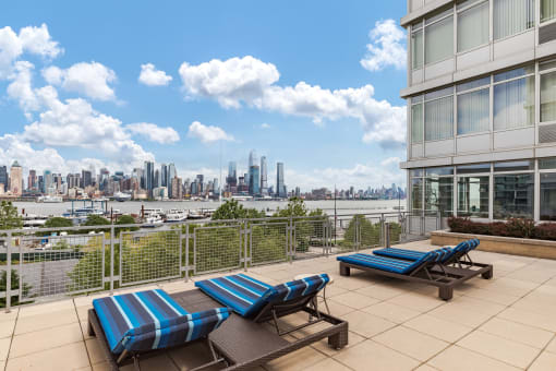 Sun loungers at RiversEdge, Weehawken, 07086