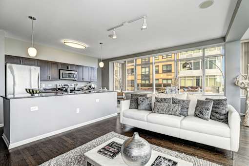 White couch at RiversEdge, Weehawken, 07086