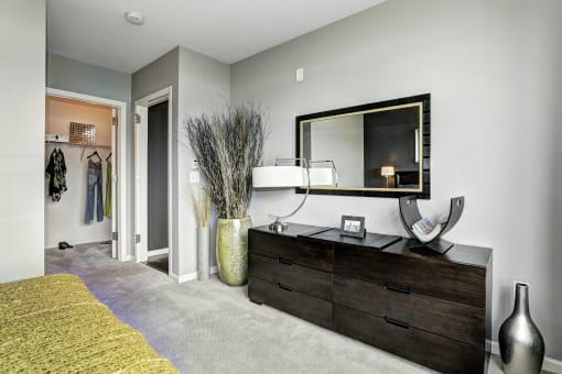 Modern bedroom at RiversEdge, Weehawken, 07086