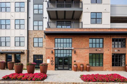 front view of the astor grove apartment building