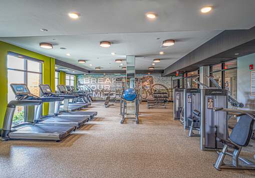 Fitness center with cardio and strength training equipment at Inwood at Renaissance Square Apartments, Marlton, New Jersey