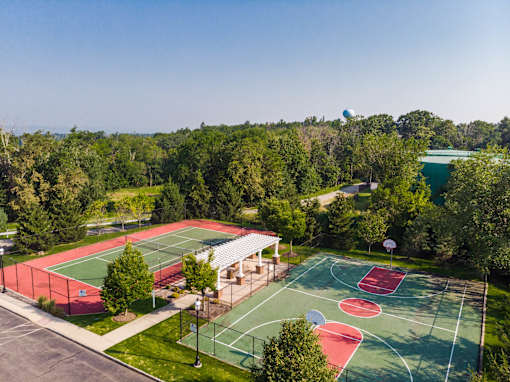Outdoor sport courts with covered seating pavilion at Highlands at Hilltop Apartments, Verona, NJ