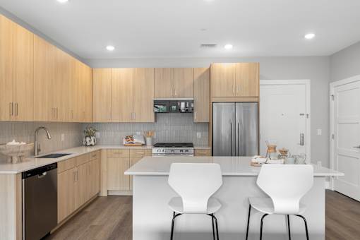 Kitchen with counter and chairs at The Lawrence, Parsippany, NJ, 07054