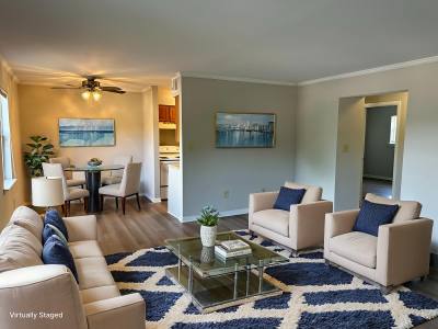 Open living and dining room layout in 1- and 2-bedroom apartments at Lynnhaven Landing in Virginia Beach