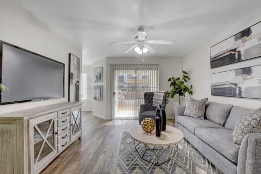 Living Area with couch and tv at The Dresden, Las Vegas