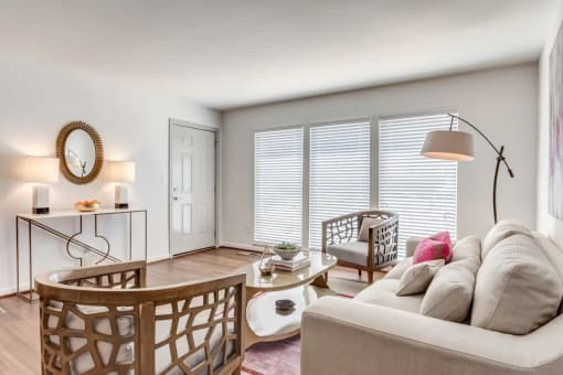 a living room with a couch and a table