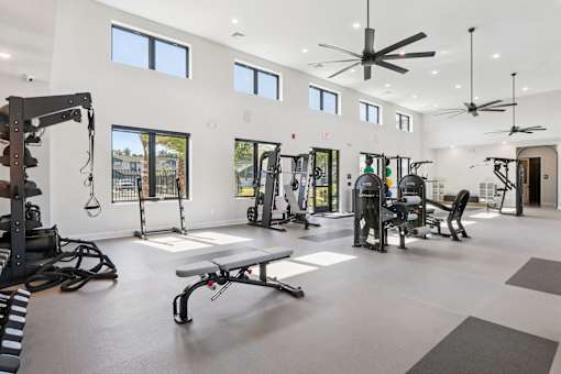 A spacious gym at The Liliana Apartment Homes, Georgia