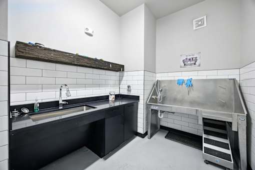 Pet Spa with A kitchen with a sink and a stainless steel Bath area at The Garrison Luxury Apartment Homes, Fountain, CO 80817