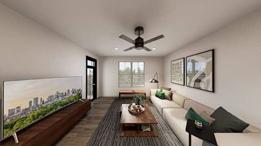 Modern Living Room at Heritage on Hover Apartments, Longmont, CO, 80503