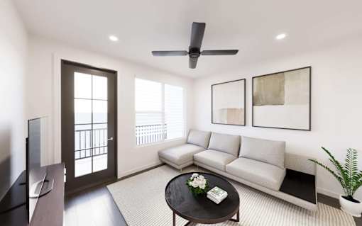 Living Room with couch at The Union Flats at Fishers District, Fishers, IN