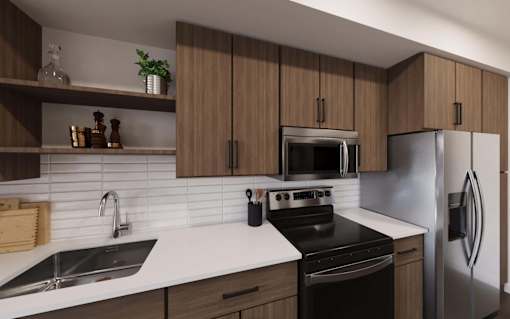 Equipped Kitchen at The Union Flats at Fishers District, Fishers, Indiana