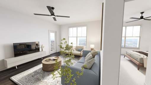 Living Room With TV at The Liliana Apartment Homes, Pooler, GA 31322