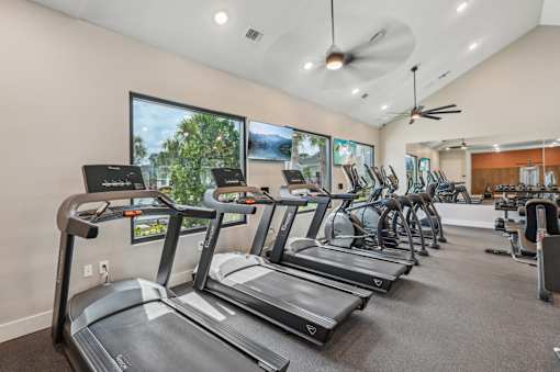 A gym with treadmills and exercise bikes. at The Sophia, Venice, FL