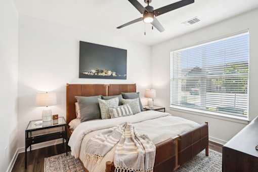 Comfortable Bedroom at The Pullman Luxury Apartments, Atlanta, GA, 30349