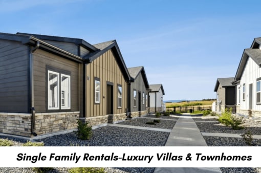 a group of single family rentals luxury villas and townhomes at Citadel at Castle Pines, Castle Pines, 80108