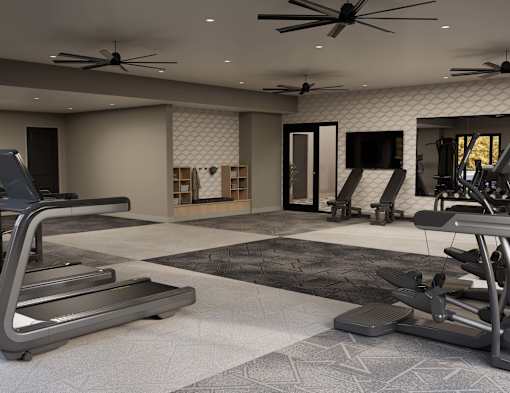 A modern home gym with treadmills and exercise equipment.