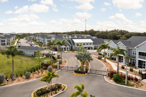 an aerial view of a street of houses with palm trees at Palm Grove in Ellenton, FL 34222